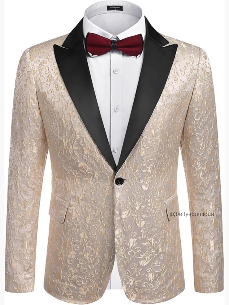 Mens Floral Tuxedo Blazer Slim Fit Polyester Formal Dinner Party Jacket
